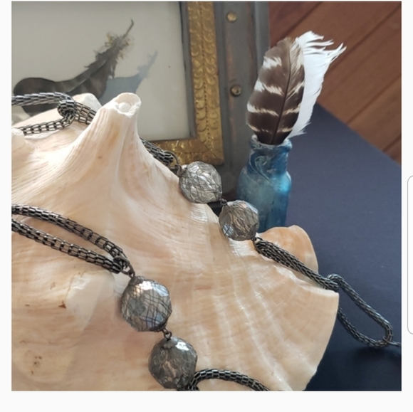 Chain Link Silver Necklace with Faceted Stations - Picture 2 of 8